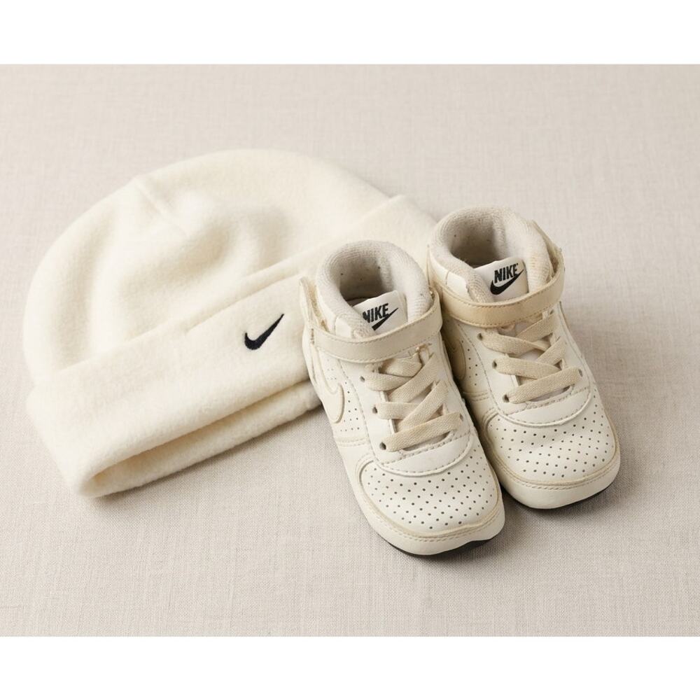 Nike Force 1 Crib (CB) Baby Shoes Size 2C & White Beanie Hat Infant Set